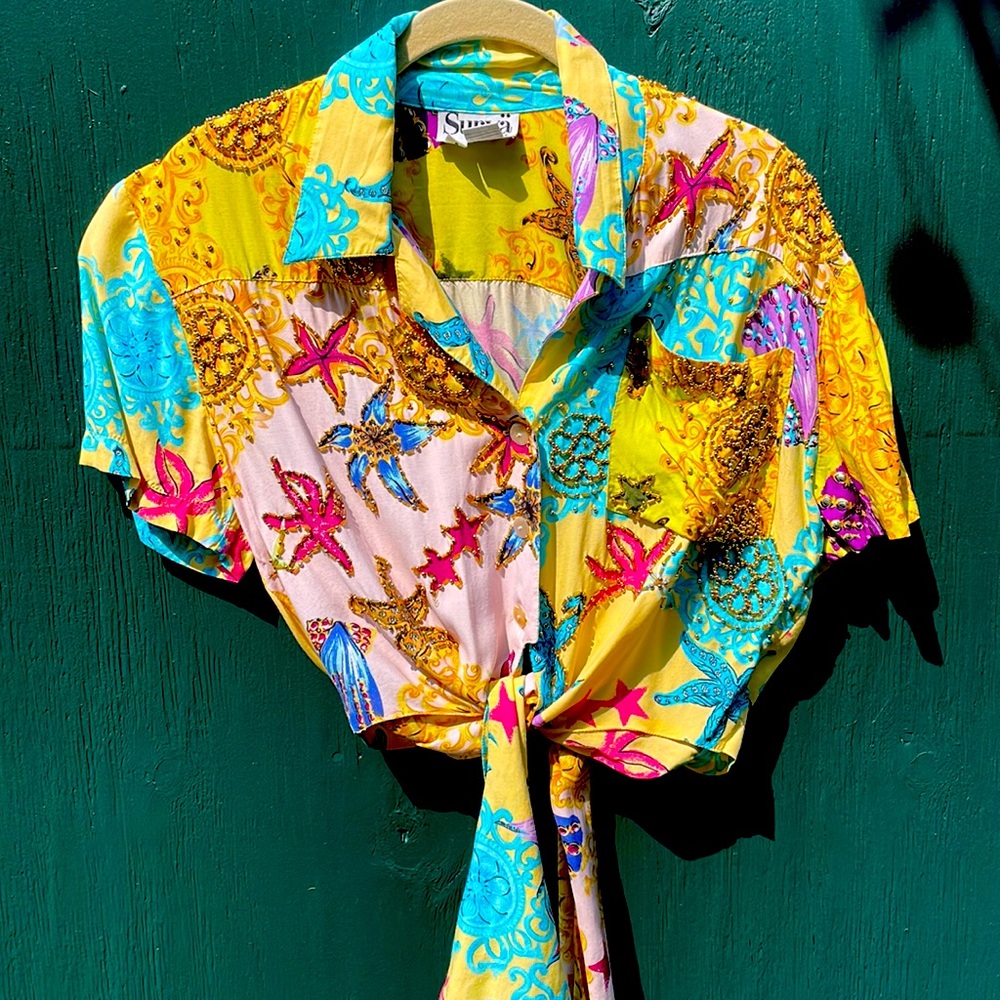 Tie-front summery embellished top from Surya, size S - Picture 1 of 5